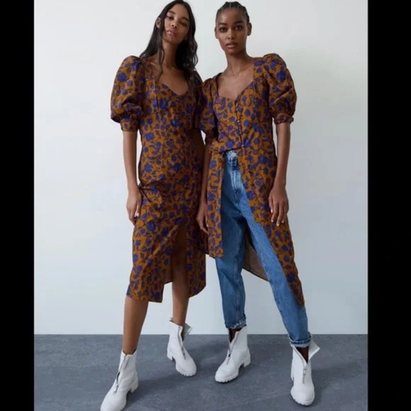 Zara Poplin long floral midi skirt dress - Picture 17 of 17